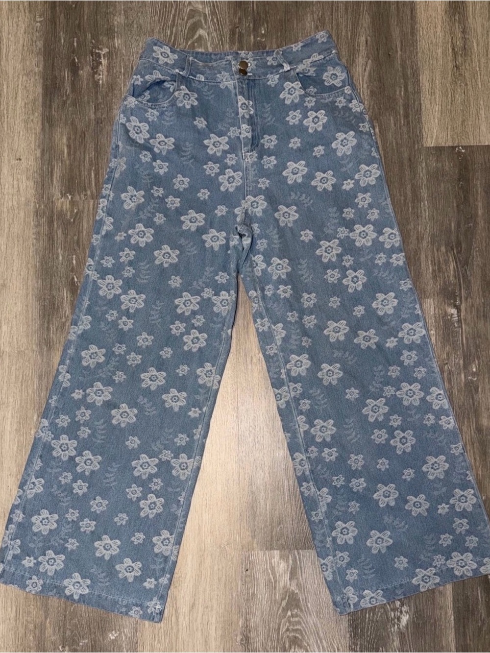 Lulu's Light Blue Floral Wide-Leg Jeans